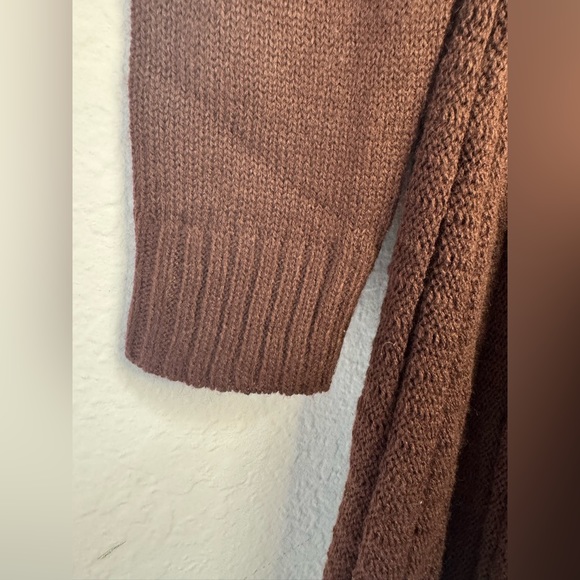 VENICE BLUE Chocolate Brown Boho Pom Pom Tie Longline Cardigan L/XL Sweater Top - Picture 9 of 16